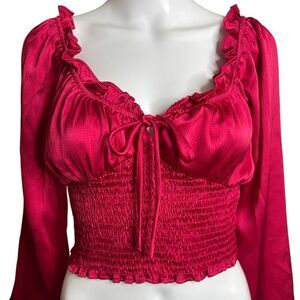 Altar'd State Women's Ruffled Long Sleeve Hot Pink Top Size Medium
